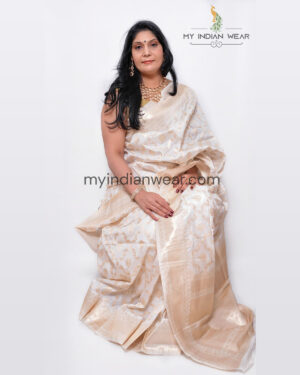 White and Gold Banarasi Silk Saree
