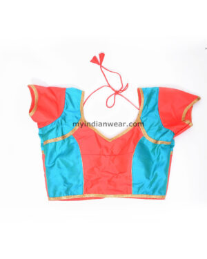 Coral and Blue  Semi Silk Blouse