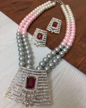 Pink and Grey Pear Necklace Set