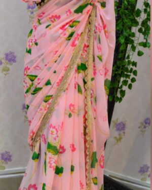 Peach Georgette Saree with Readymade Blouse
